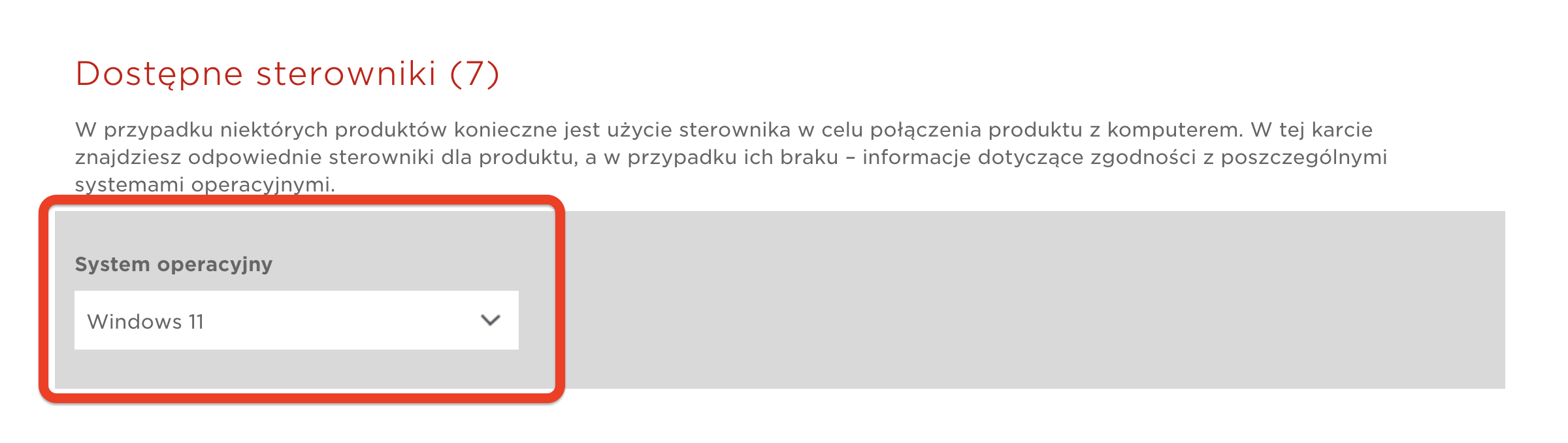 sterowniki wybór wersji systemu