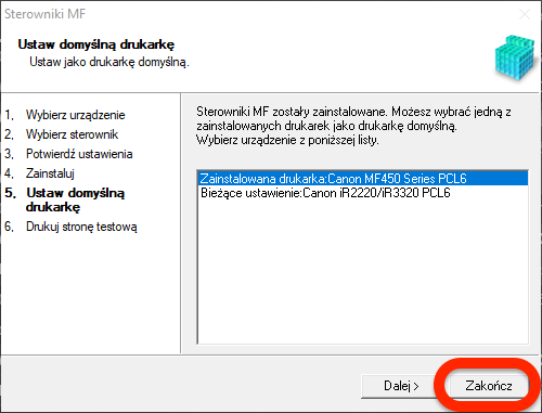 wybór drukarki domyślnej