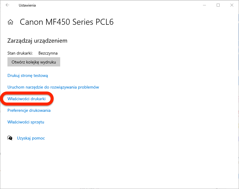 właściwości drukarki